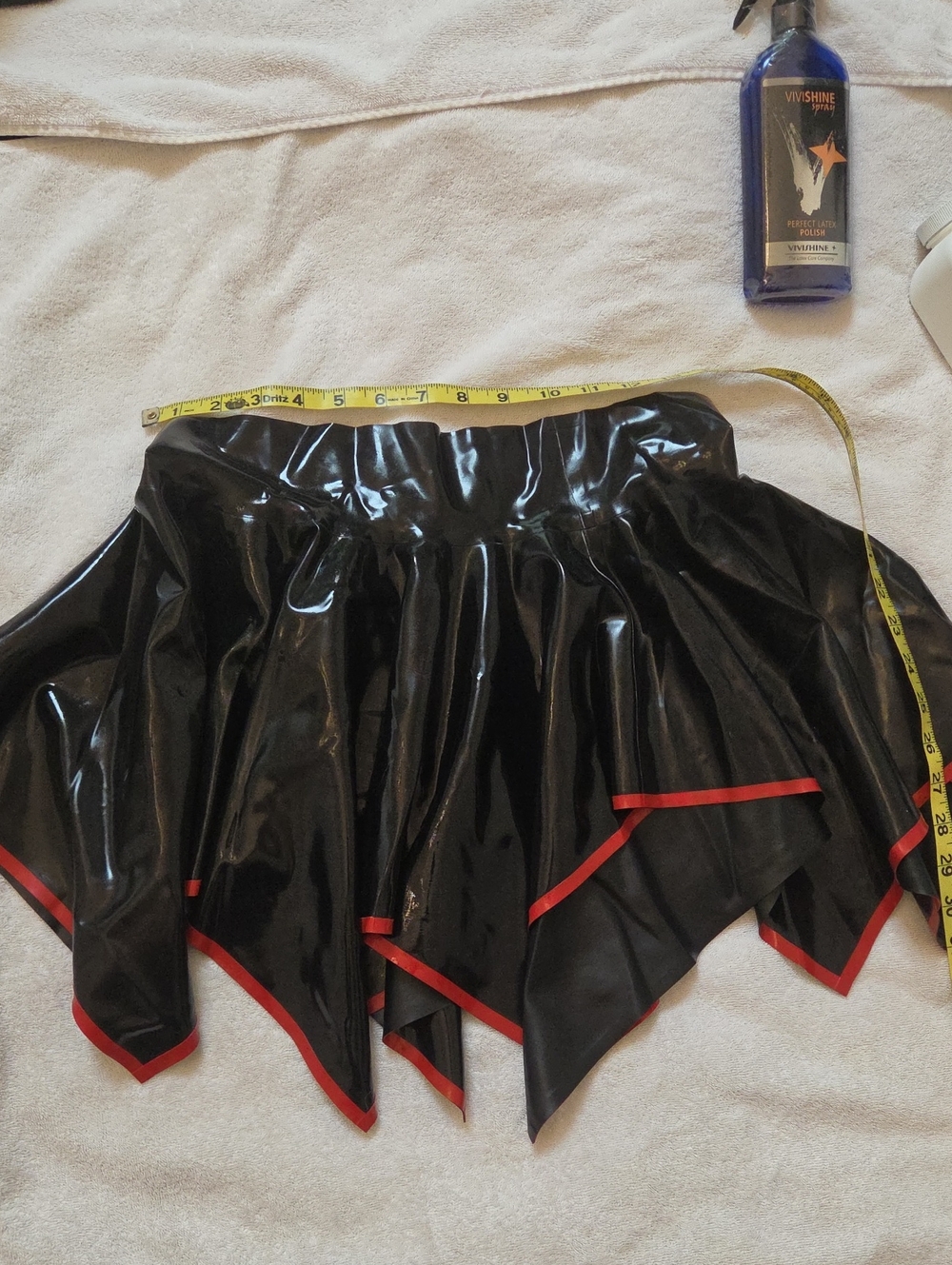 Rubber Latex Latex Nemesis- Handkerchief Hem Skirt (Black w Red Trim) Size S/M